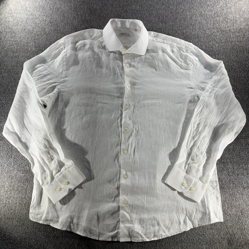 Collars and Co Toscano Linen Shirt Button Up Long Sleeve White Size XL